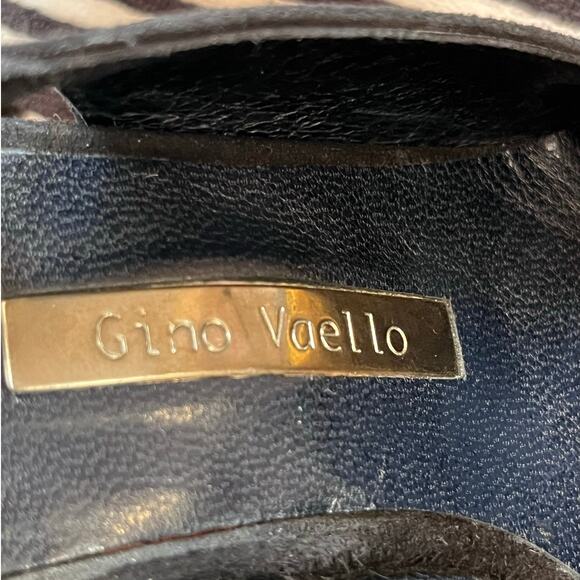 Gino Vaello Women's Size 7 Black Suede Sling Back Peek A Boo Toe Heel Pumps - Picture 2 of 10